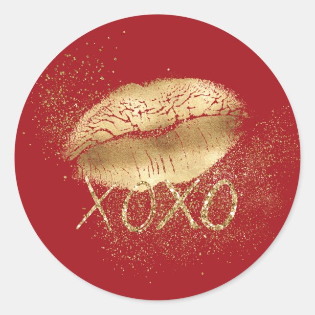 Sticker Rond Rouge et Gold Lièvres Kiss Parties scintillant or  (Devant)