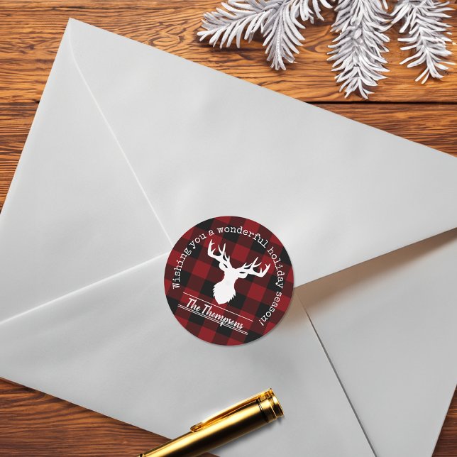 Sticker Rond Rouge et Noir Plaid Buffalo Noël (Créateur téléchargé)