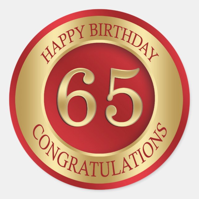 Sticker Rond Rouge et or 65e anniversaire (Devant)