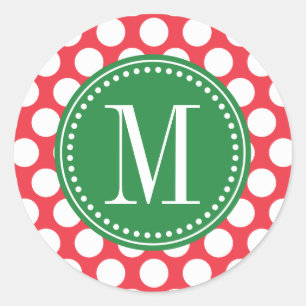 Sticker Rond Rouge et vert   Gros Pois Monogrammé