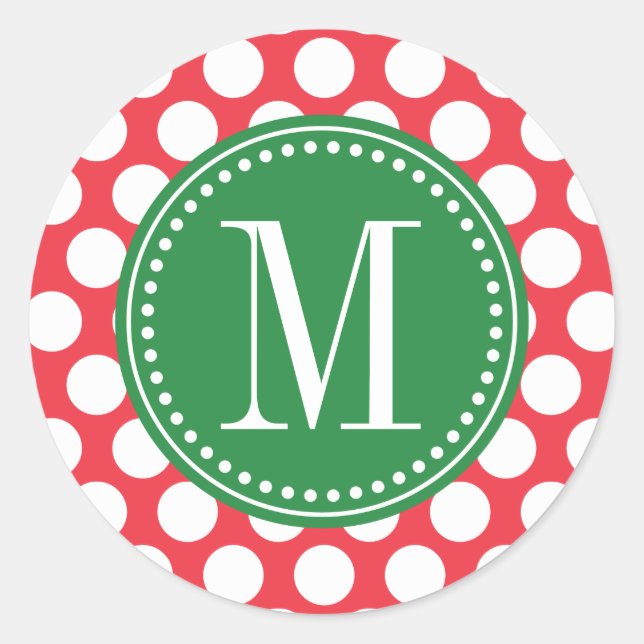 Sticker Rond Rouge et vert | Gros Pois Monogrammé (Devant)