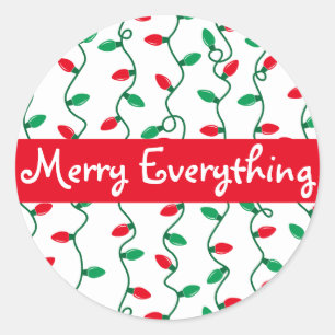 Sticker Rond Rouge et vert lumières de Noël l Joyeux tout