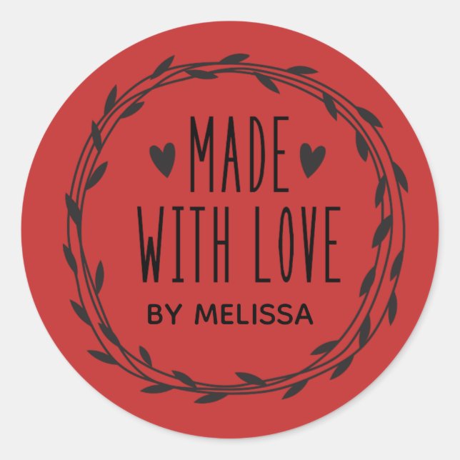 Sticker Rond Rouge Fabriqué Avec Amour Classique (Devant)