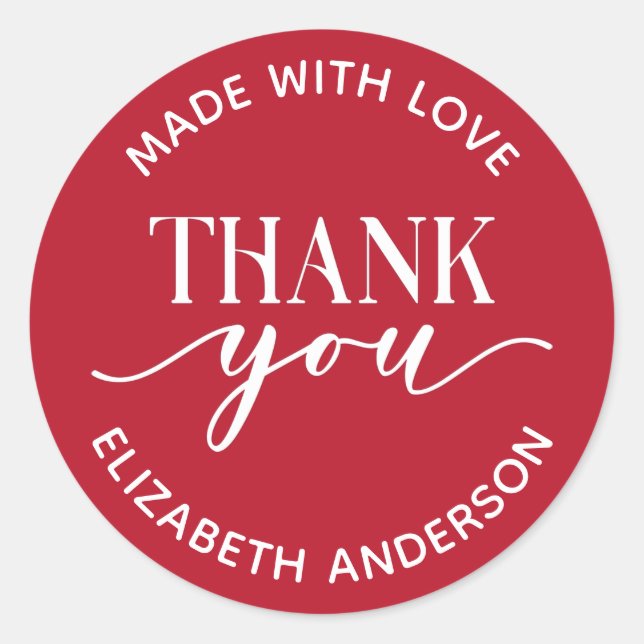 Sticker Rond Rouge Fabriqué Avec Merci D'Amour (Devant)
