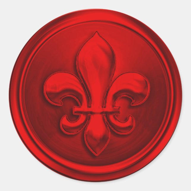 Sticker Rond Rouge Fleur de Lis Enveloppe Sceau Embossé Look (Devant)