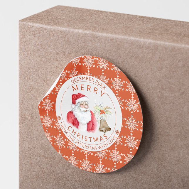 Sticker Rond Rouge Flocons de Neige Joyeux Noël Père Noël (Créateur téléchargé)