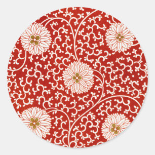 Sticker Rond Rouge Floral Vibrant Ornate Classé Motif
