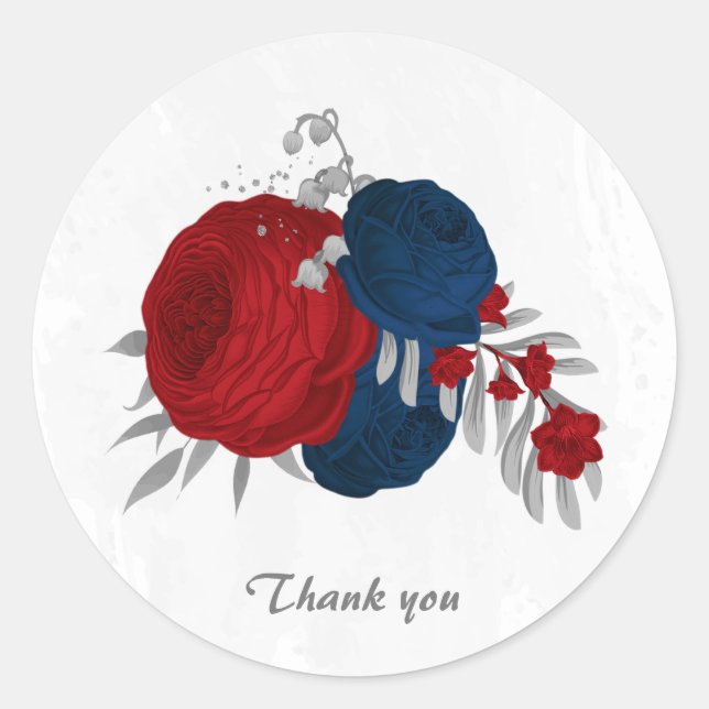 Sticker Rond rouge foncé & bleu marine fleurs argent (Devant)