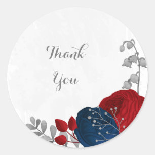 Sticker Rond rouge foncé & bleu marine fleurs argent