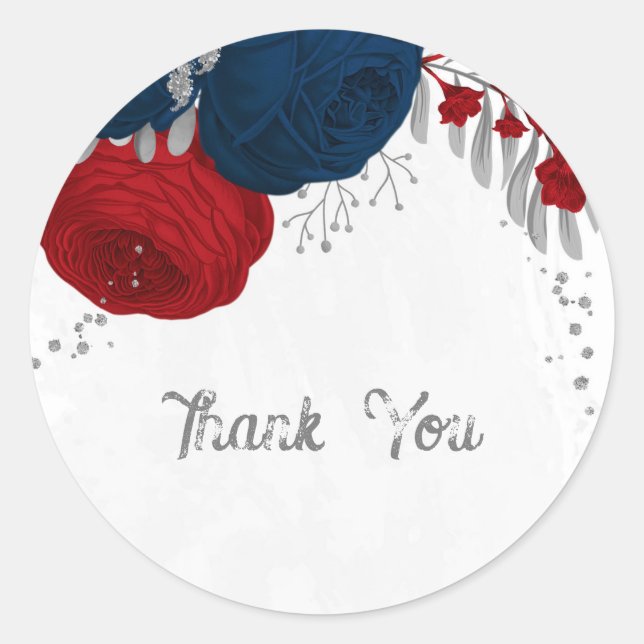 Sticker Rond rouge foncé & bleu marine fleurs argent (Devant)