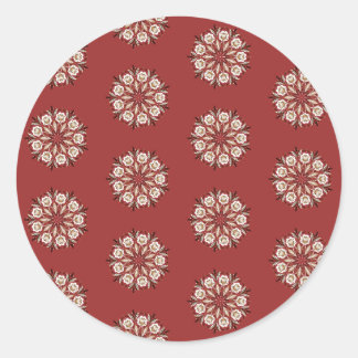 Sticker Rond Rouge foncé et blanc floral Rosemaling norvégien