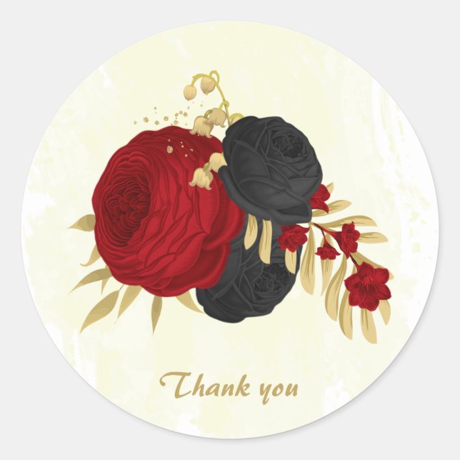 Sticker Rond rouge foncé et fleurs noires or (Devant)