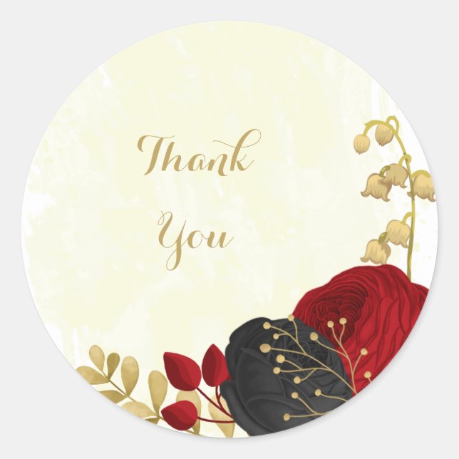 Sticker Rond rouge foncé et fleurs noires or (Devant)