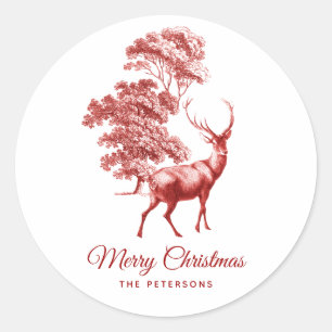 Sticker Rond Rouge français classique Cerf en toile en forêt