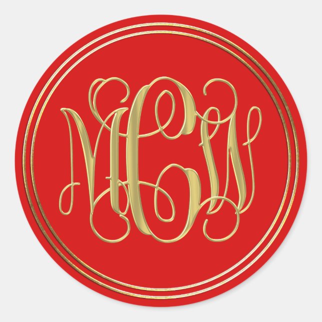 Sticker Rond Rouge Gold Preppy Vine Script Monogramme do-it-you (Devant)