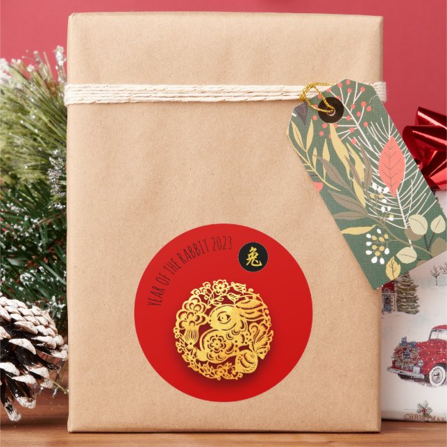 Sticker Rond Rouge Golden Rabbit Papercut Chine Nouvel An 2023  (vacances)