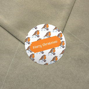 Sticker Rond Rouge-gorge européen Scène hivernale Motif de Noël
