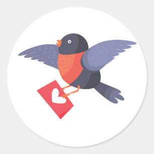 Sticker Rond Rouge-gorge volant avec lettre d'amour au cœur rou