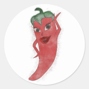Sticker Rond Rouge Hot Pepper Diva Aquarelle personnalisée