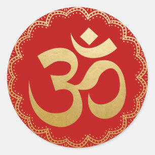 Sticker Rond Rouge indou de feuille d'or de Faux de yoga de