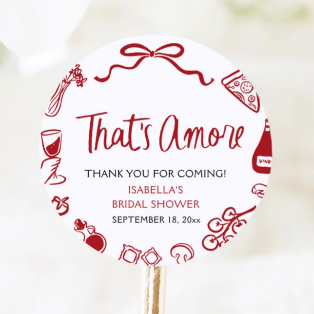 Sticker Rond Rouge Italien C'est l'Amour Pizza Pâtes Réception  (Red Italian That's Amore Pizza Pasta Bridal Shower Classic Round Sticker)