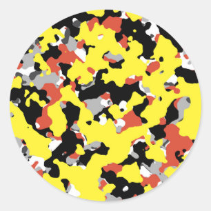 Sticker Rond Rouge Jaune Noir Gris Camouflage Camo Fête