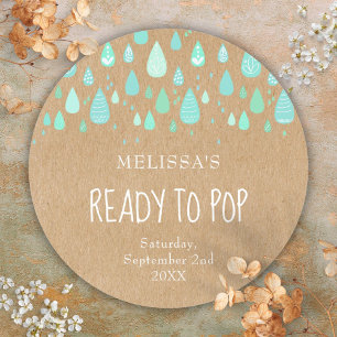 Sticker Rond Rouge Kraft Mint Green Raindrops prêt à la pop