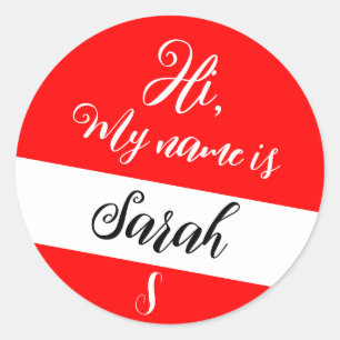 Sticker Rond Rouge (lettre initiale et nom) Bonjour, Mon nom es