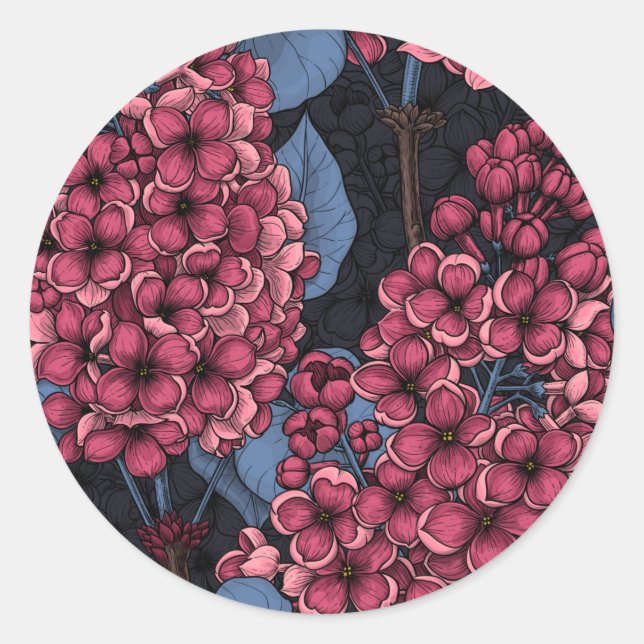 Sticker Rond Rouge lilas sur bleu foncé (Devant)