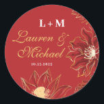 Sticker Rond Rouge Lotus Nénuphar Fleur Oriental Floral Mariage<br><div class="desc">Design floral vintage et rustique avec nénuphar rouge et ornement de fleurs de lotus pour votre mariage de printemps ou d'été. Dessin d'aquarelle simple et élégant de belle fleur orientale votre thème de jardin botanique mariage, douche nuptiale ou fête de fiançailles. Visitez la collection de notre boutique pour plus d'articles...</div>