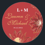 Sticker Rond Rouge Lotus Nénuphar Fleur Oriental Floral Mariage<br><div class="desc">Design floral vintage et rustique avec nénuphar rouge et ornement de fleurs de lotus pour votre mariage de printemps ou d'été. Dessin d'aquarelle simple et élégant de belle fleur orientale votre thème de jardin botanique mariage, douche nuptiale ou fête de fiançailles. Visitez la collection de notre boutique pour plus d'articles...</div>