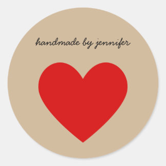 Sticker Rond Rouge Lumineux J'Aime Coeur Fait À La Main Par Nom