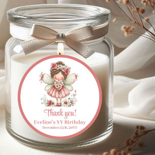 Sticker Rond Rouge Magique de Fée Rose Fleurie Anniversaire Fil
