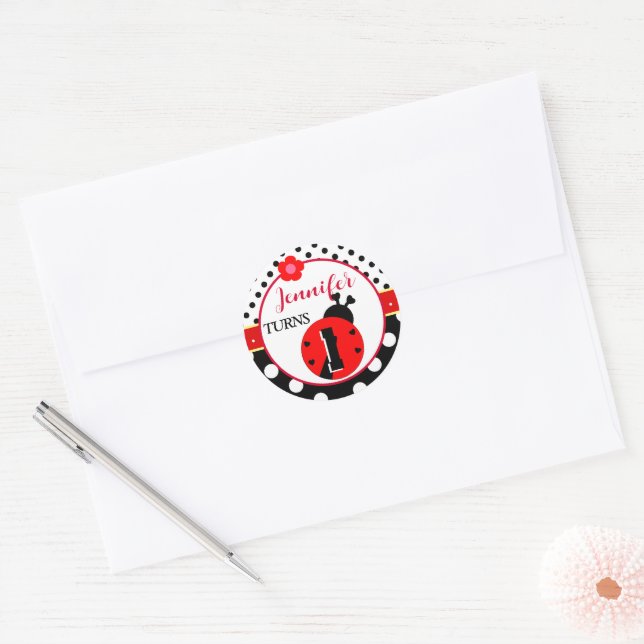 Sticker Rond Rouge mignon et noir Ladybug (Enveloppe)