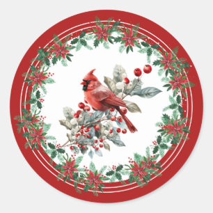 Sticker Rond Rouge Mockingbird Poinsettia Frontières Élégantes