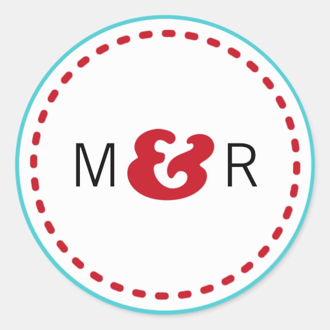 Sticker Rond Rouge moderne et Aqua Chevron & Lovebirds Mariage (Devant)