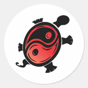 Sticker Rond Rouge-n-Noir-Yin-Yang-Tortue