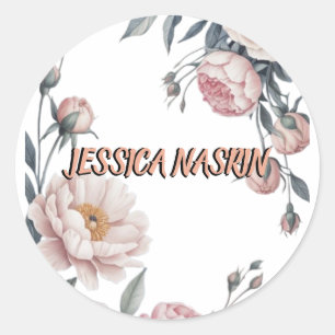 Sticker Rond Rouge Navy Bleu Douce Pastel Rose Floral
