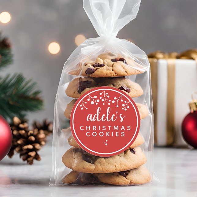 Sticker Rond Rouge Noël Personnalisé (Red Christmas Personalized Classic Round Sticker)