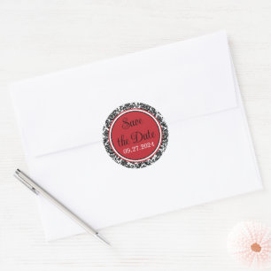 Sticker Rond Rouge, noir, blanc Mariage damassé