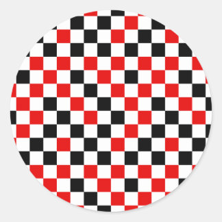 Sticker Rond Rouge Noir et Blanc à Carreaux