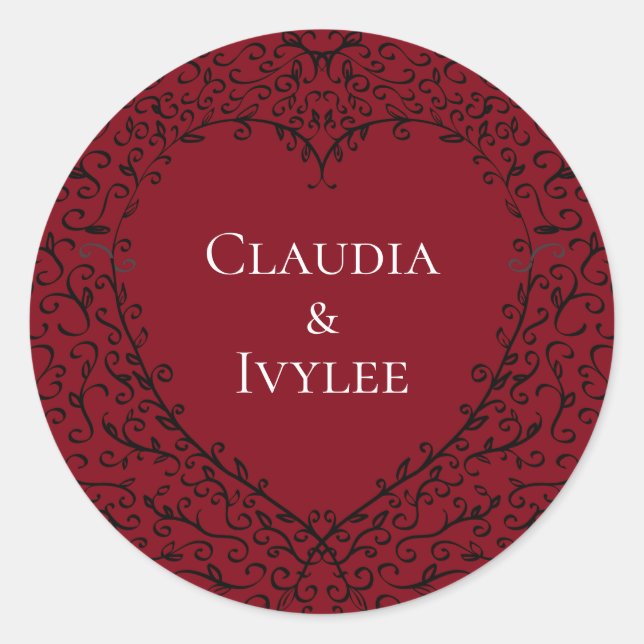 Sticker Rond Rouge Noir Mariage Coeur gothique (Devant)