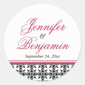 Sticker Rond Rouge noir preppy nom personnalisé mariage faveur