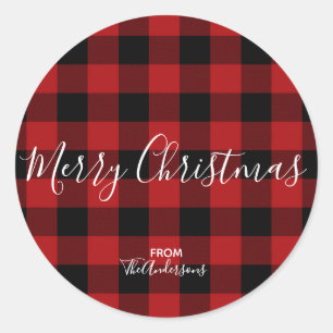 Sticker Rond Rouge & Noir Rustique Buffalo Gingham carreaux de