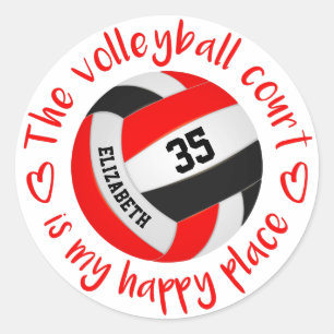 Sticker Rond rouge noir volleyball heureux lieu girly typograph