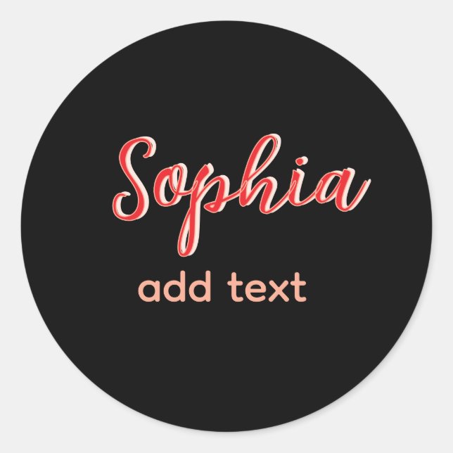 Sticker Rond Rouge nom fille patron texte noir élégant (Devant)