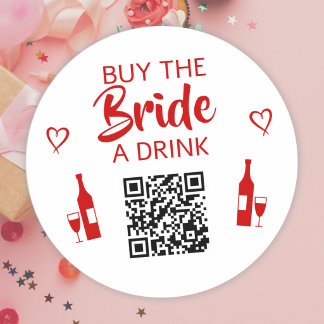 Sticker Rond Rouge Offre un verre à la mariée Code QR Enterreme