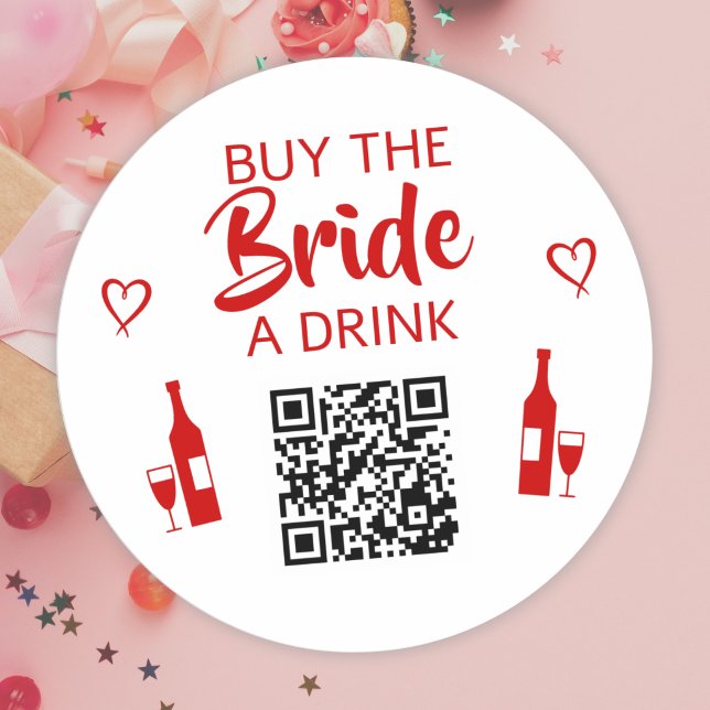 Sticker Rond Rouge Offre un verre à la mariée Code QR Enterreme (Créateur téléchargé)