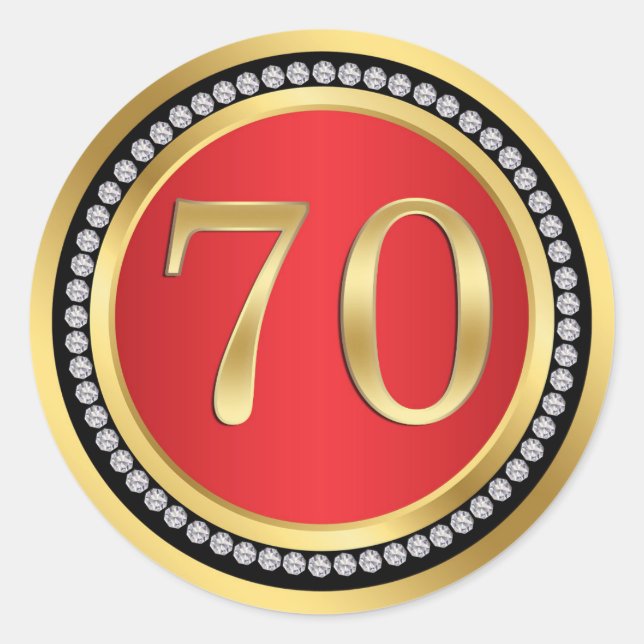 Sticker Rond Rouge, or, diamants imprimés 70e anniversaire (Devant)