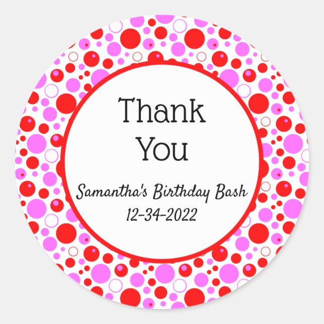 Sticker Rond Rouge Pastel Points et Cercles Editable Merci (Devant)